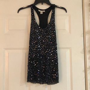Alice + Olivia Sequin Beaded Lined Tank Top Blk M